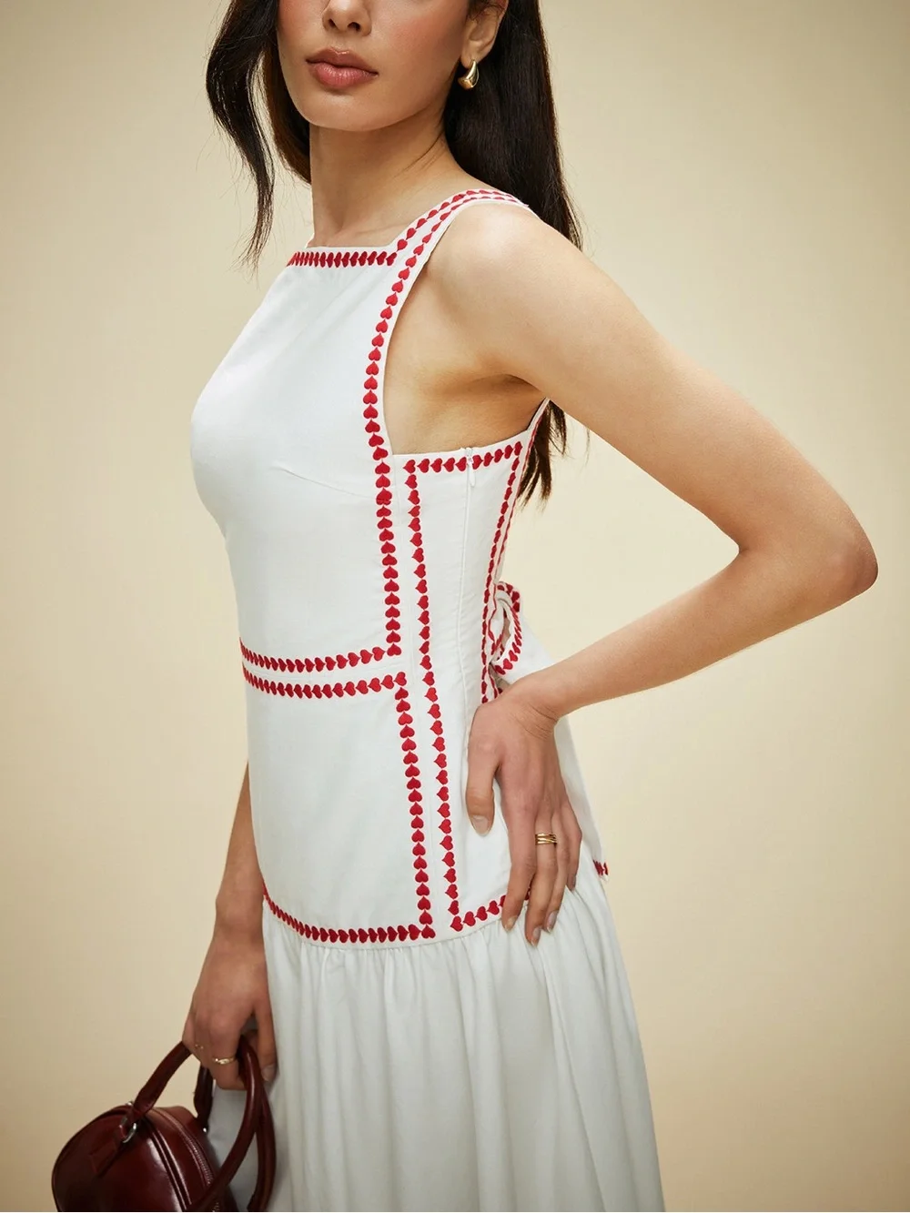Cotton Contrast Trim Back Tie Dress ❤️❤️❤️ NWT - Picture 3 of 7